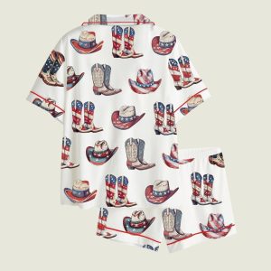 4th of July Patriotic Western Cowgirl Satin Pajama Set