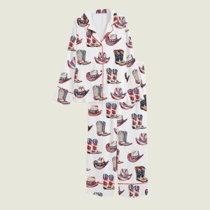 4th of July Patriotic Western Cowgirl Satin Pajama Set