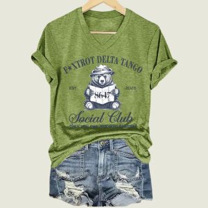 8647 Foxtrot Delta Tango Social Club Only Can Prevent Fascism Print V Neck T Shirt
