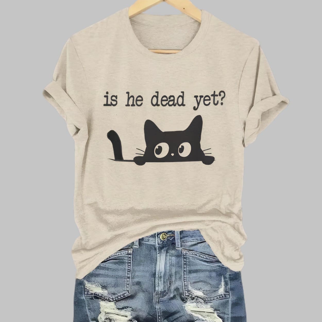 Black Cat Is He Dead Yet Printed T Shirt Black Cat Is He Dead Yet Printed T Shirt