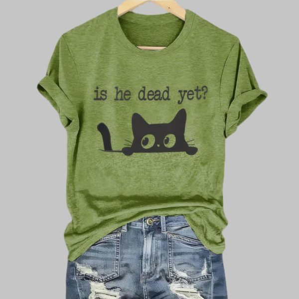 Black Cat Is He Dead Yet Printed T-Shirt