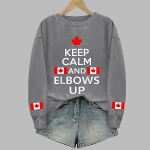 Canada Keep Calm And Elbows Up Printed Sweatshirt 2 Canada Keep Calm And Elbows Up Printed Sweatshirt