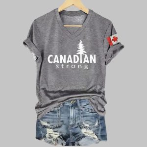 Canadian Strong Print V Neck T Shirt