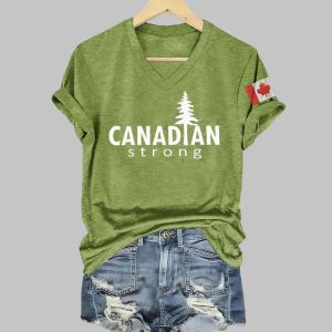 Canadian Strong Print V Neck T Shirt