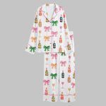 Champagne Decorated With Bow Satin Pajama Set