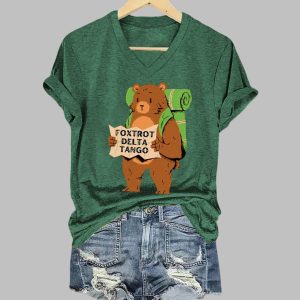 Foxtrot Delta Tango Print V-neck T-shirt 4 Foxtrot Delta Tango Print V neck T shirt