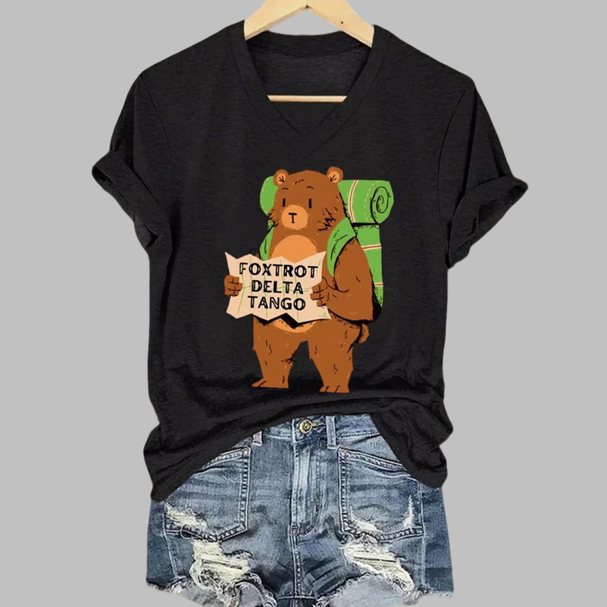 Foxtrot Delta Tango Print V neck T shirt Foxtrot Delta Tango Print V neck T shirt