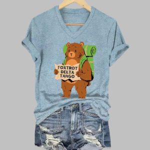 Foxtrot Delta Tango Print V-neck T-shirt 3 Foxtrot Delta Tango Print V neck T shirt