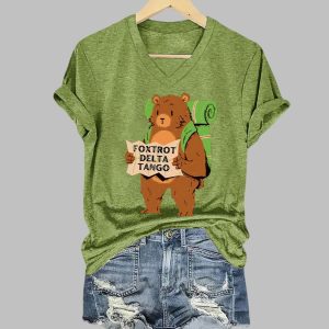 Foxtrot Delta Tango Print V-neck T-shirt 1 Foxtrot Delta Tango Print V neck T shirt
