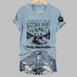 Protect Our National Parks Defund DOGE Printed V-Neck T-Shirt