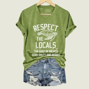 Respect The Locals Gulf Of Mexico Printed V Neck T shirt