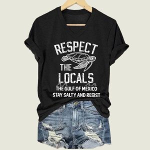 Respect The Locals Gulf Of Mexico Printed V Neck T shirt