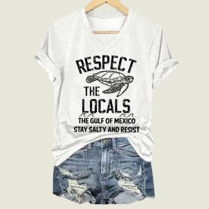 Respect The Locals Gulf Of Mexico Printed V Neck T shirt