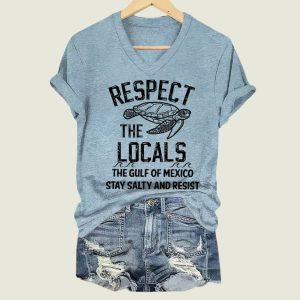 Respect The Locals Gulf Of Mexico Printed V Neck T shirt
