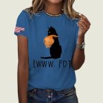 Retro Black Cat Ew FDT Print Round Neck T-Shirt