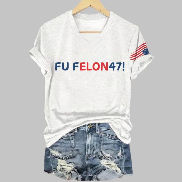 Retro Fu Felon 47 Print V-Neck T-Shirt