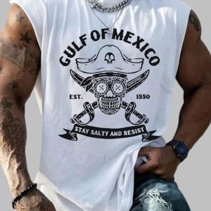 Retro Gulf Of Mexico Est 1550 Stay Salty And Resist Print Tank Top