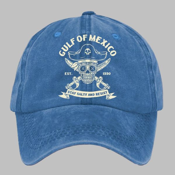 Retro Gulf Of Mexico Est 1550 Stay Salty And Resist Printed Baseball Cap