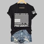 Retro Proud American Ashamed Of The President Print V-Neck T-Shirt
