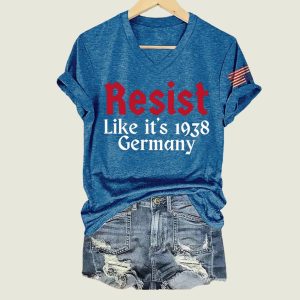 Retro Resist Like It's 1938 Germany Print V Neck T Shirt