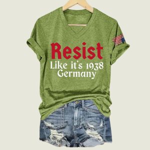 Retro Resist Like It's 1938 Germany Print V Neck T Shirt