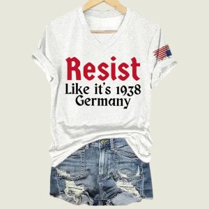 Retro Resist Like It's 1938 Germany Print V Neck T Shirt