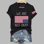 Retro We Are Not Ok Print V-Neck T-Shirt