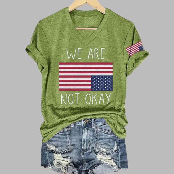 Retro We Are Not Ok Print V-Neck T-Shirt