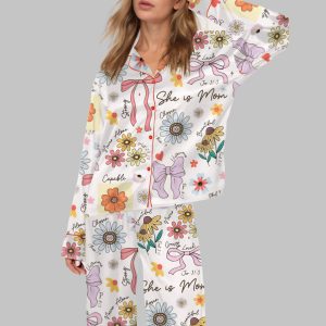 She Is Mom Coquette Mother's Day Gift Satin Pajama Set