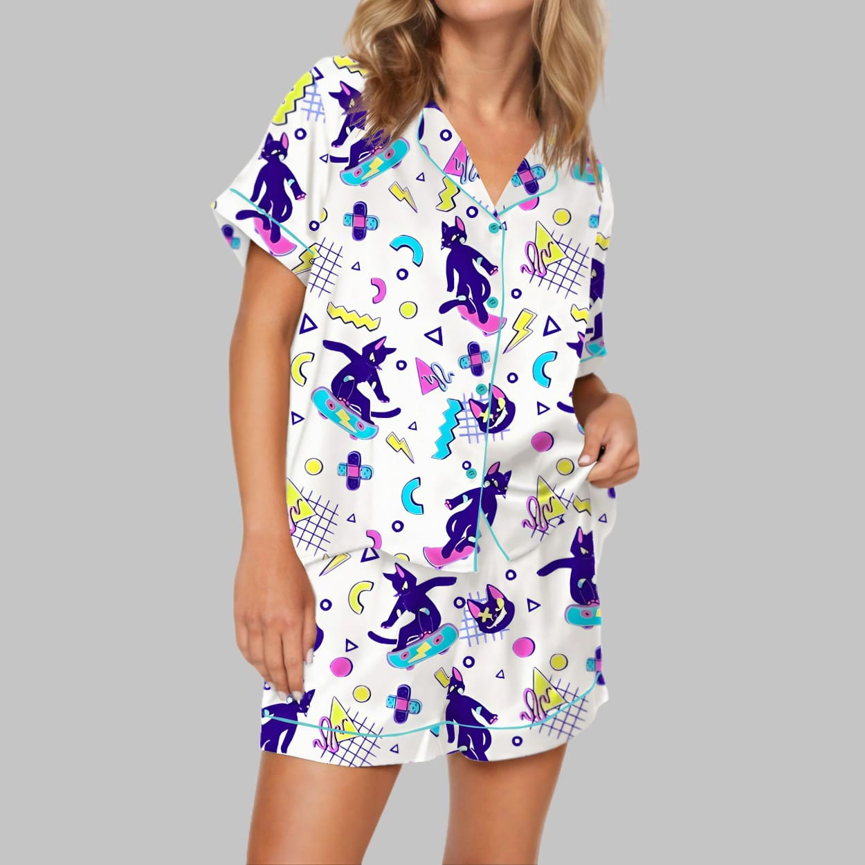 Skater Cat Satin Pajama Set Skater Cat Satin Pajama Set