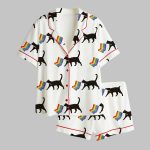 A Little Gay Cat Friend Pride Month LGBT Pride Print Satin Pajama Set