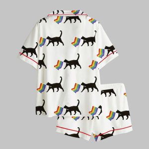 A Little Gay Cat Friend Pride Month LGBT Pride Print Satin Pajama Set