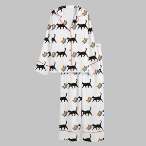 A Little Gay Cat Friend Pride Month LGBT Pride Print Satin Pajama Set