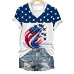 American Flag Jet Fighter Print V Neck T-Shirt