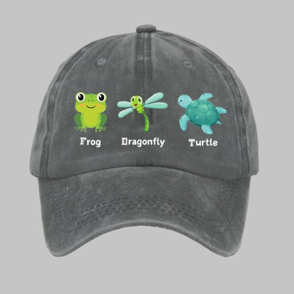 FDT Frog Dragonfly Turtle Print Baseball Cap