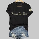 Feeling Dog Tired Printed V-Neck T-Shirt