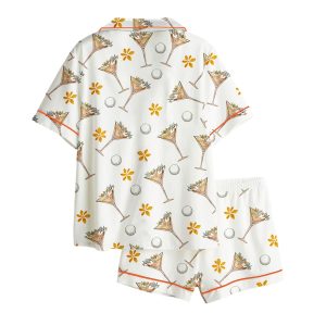 Golf Girl Golf Lover Martini Golf Print Short Sleeve Satin Pajama Set