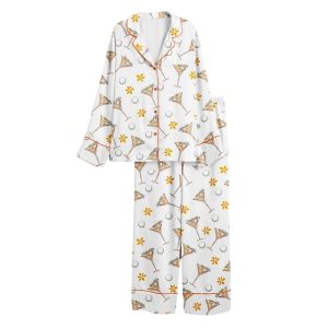Golf Girl Golf Lover Martini Golf Print Short Sleeve Satin Pajama Set