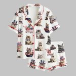 Independence Day Cat 4th Of July Satin Pajama Set