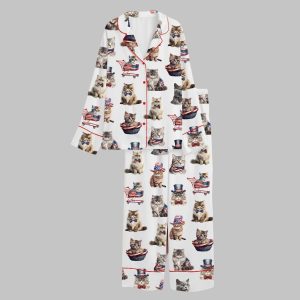 Independence Day Cat 4th Of July Satin Pajama Set