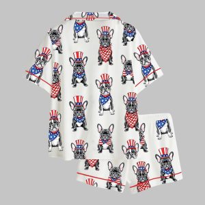 Patriotic French Bulldog 4th Of July Dog Satin Pajama Set
