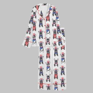 Patriotic French Bulldog 4th Of July Dog Satin Pajama Set