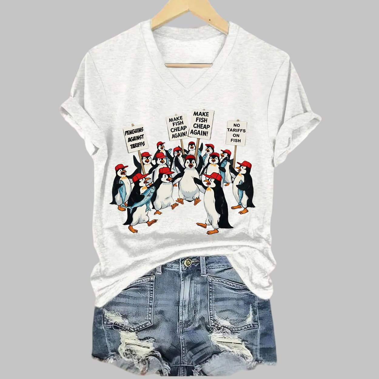 Penguin Resist Printed Short Sleeved V Neck T Shirt Penguin Resist Printed Short Sleeved V Neck T Shirt