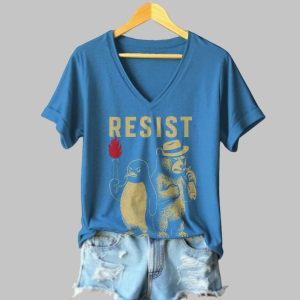 Penguins Bear Resist Print V Neck T shirt