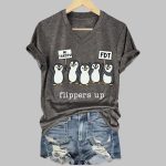 Penguins Flippers Up Printed V Neck T-shirt