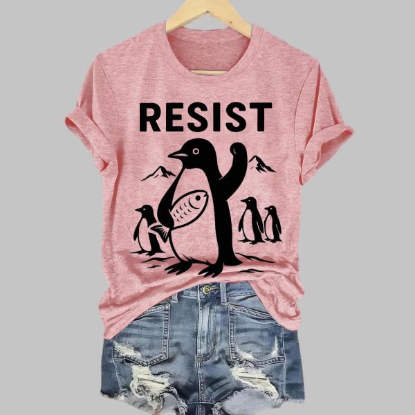 Penguins Resist Printed Round Neck T-shirt
