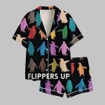 Resist Flippers Up Penguins Against Print Satin Pajama Set