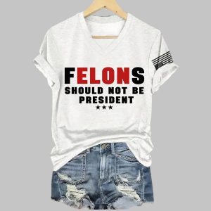 Retro Elon Felons Should Not Be President Print V Neck T Shirt