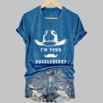 Retro I'm Your Huckleberry Print V-Neck T-Shirt