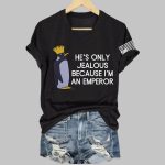 Retro Penguins Against Tariffs He's Only Jealous Because I'm An Emperor Print T-Shirt